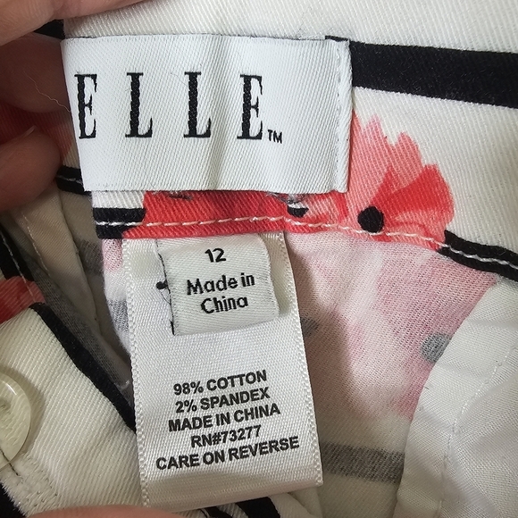 Elle Striped Floral Chino Walking Shorts‎ Women Pink Black White Size 12 - Picture 4 of 14